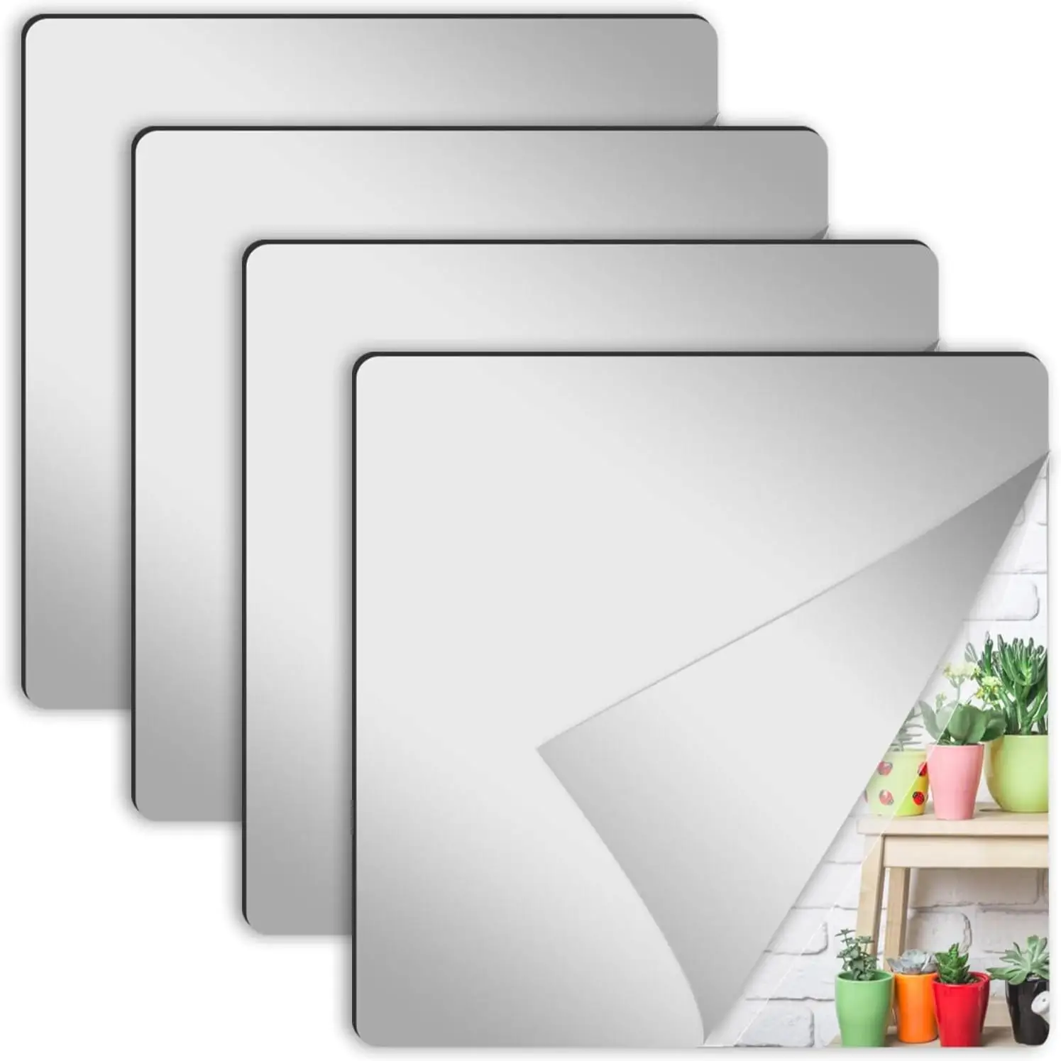 4Pcs Acrylic Mirror Wall Stickers Square Self Adhesive Mirror Tiles DIY Home Gym Kids Room Decor Easy Install
