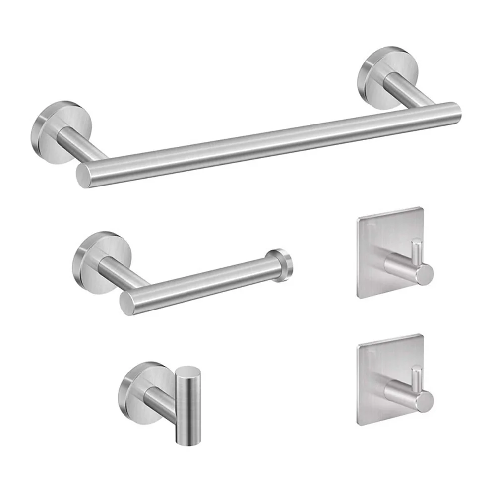 Stainless Steel Coat Hook Bathroom Creative Roll Tissue Holder Single Pole Towel Holder Set Hook Five Piece Set