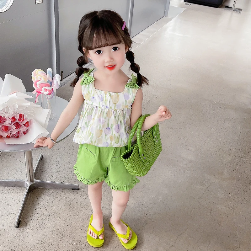 Summer Baby Girls Clothing Sets Children Floral Bow Tops Shorts 2 Pcs Suit Kids Casual Clothes Infant Outfits Princess Costumes