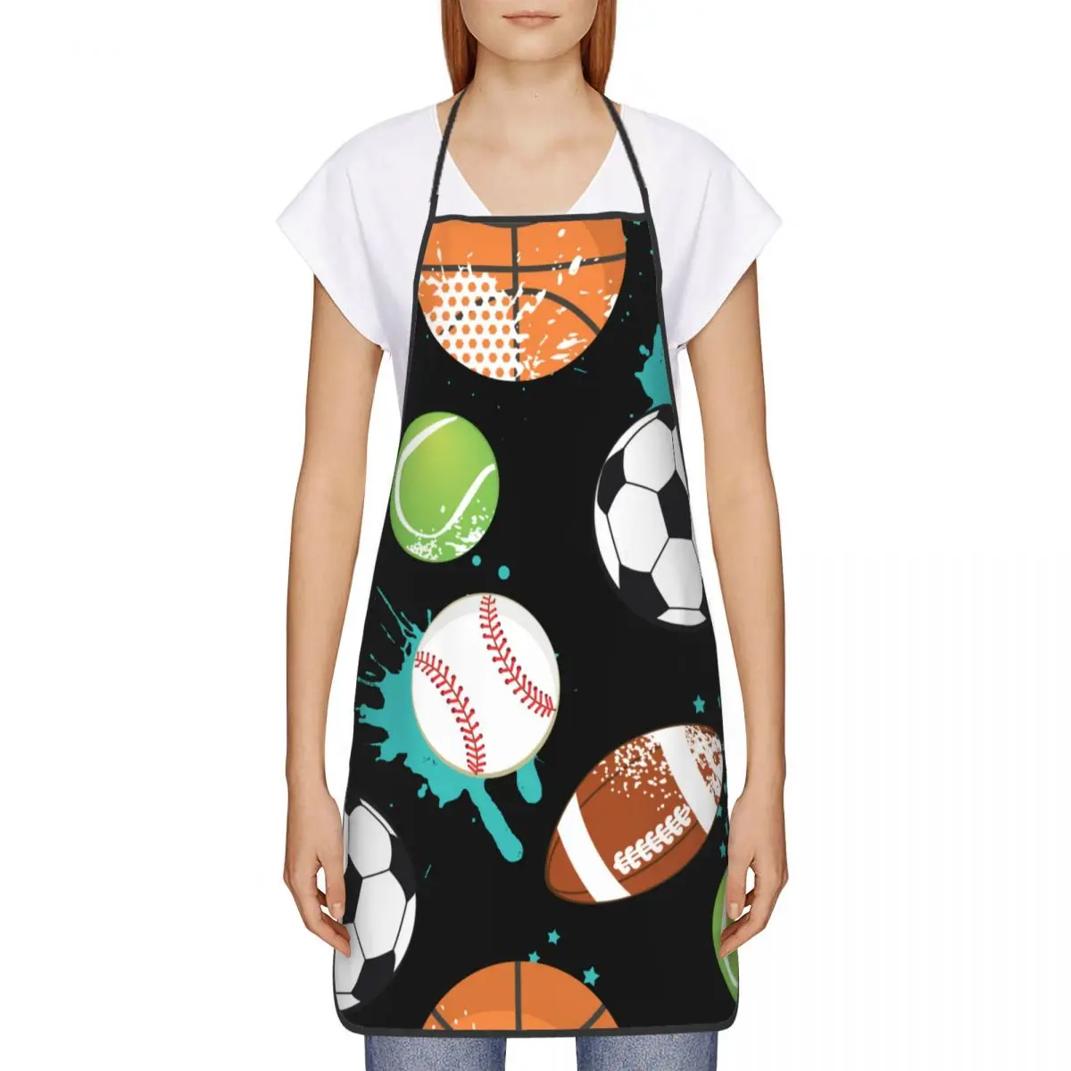 Custom Funny Basketball Soccer Football Baseball Tennis Bib Aprons Unisex Chef Tablier Cuisine for Cooking Baking Painting