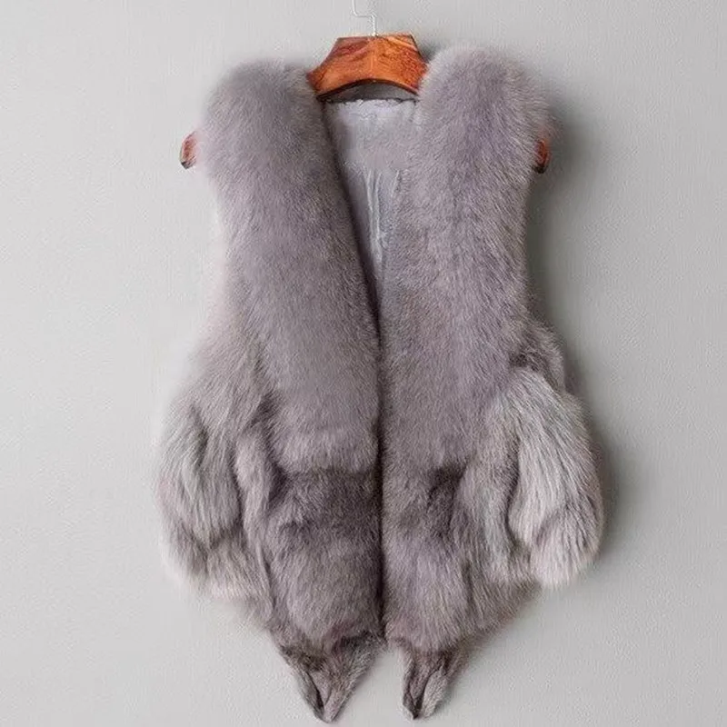 Echt vossenbont gilet voor vrouwen, dikke warme jas, losse korte overjas, vrouwelijke kleding, hoge kwaliteit, nieuw, winter, 2023