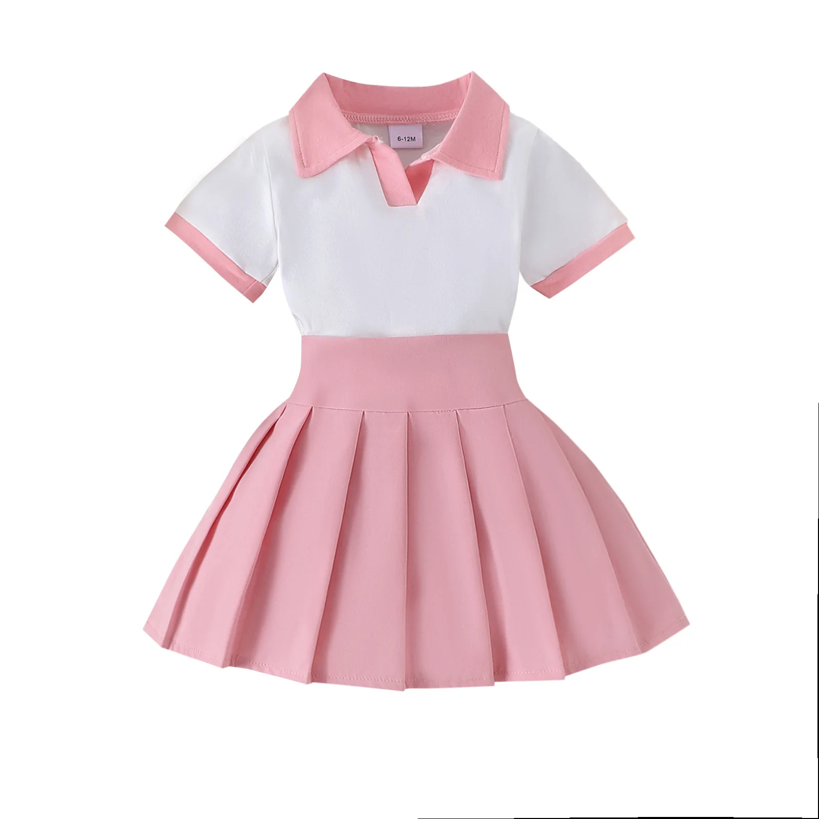 

Fashion Infant Baby Girl Sets Short Sleeve Lapel Tops with Pleated Mini Skirt Summer Outfits for Party Holiday Casual Daily Wear
