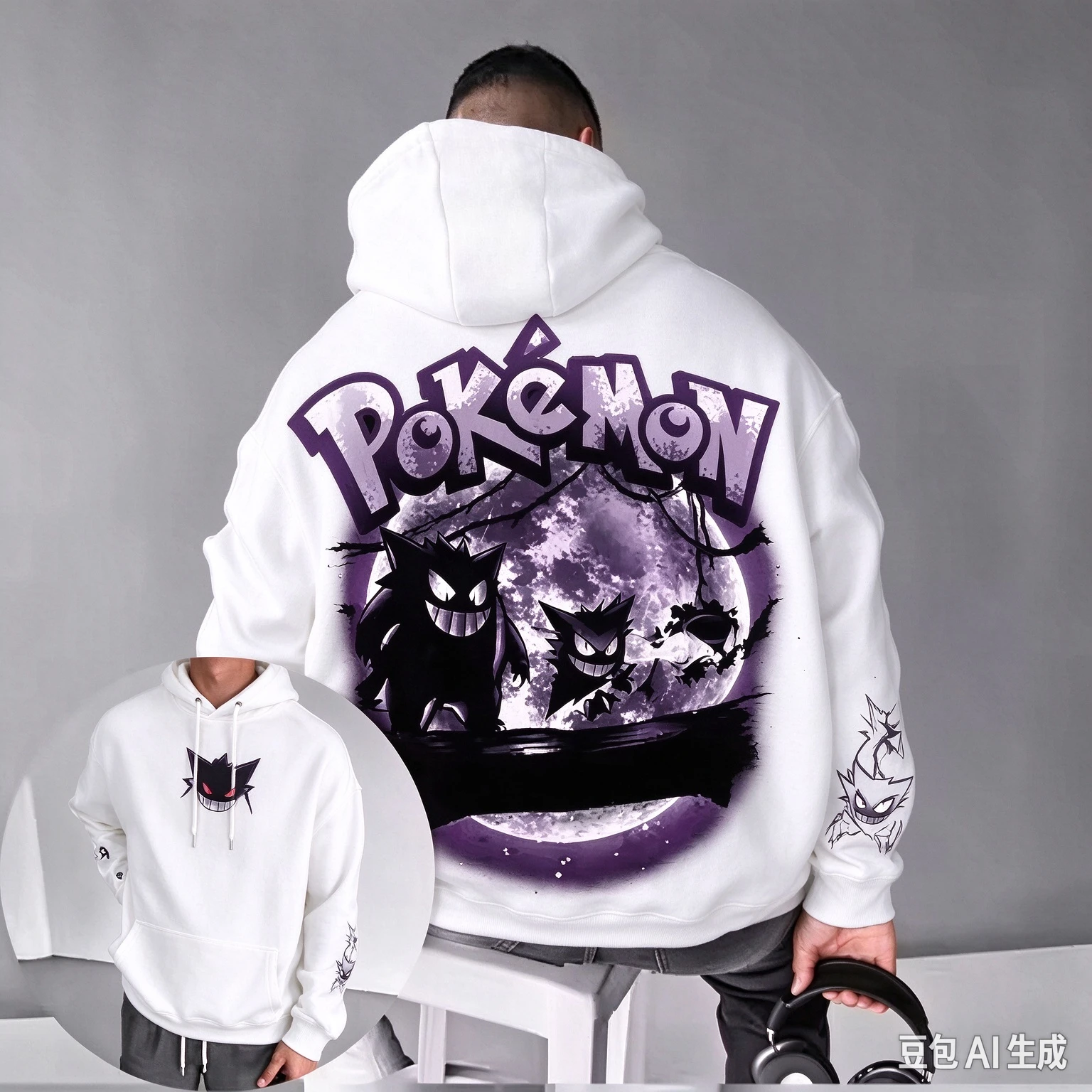 2026 Pocket Monsters Gengar Gastly Haunter Hoodie with Anime Pattern for Men and Women Y2k