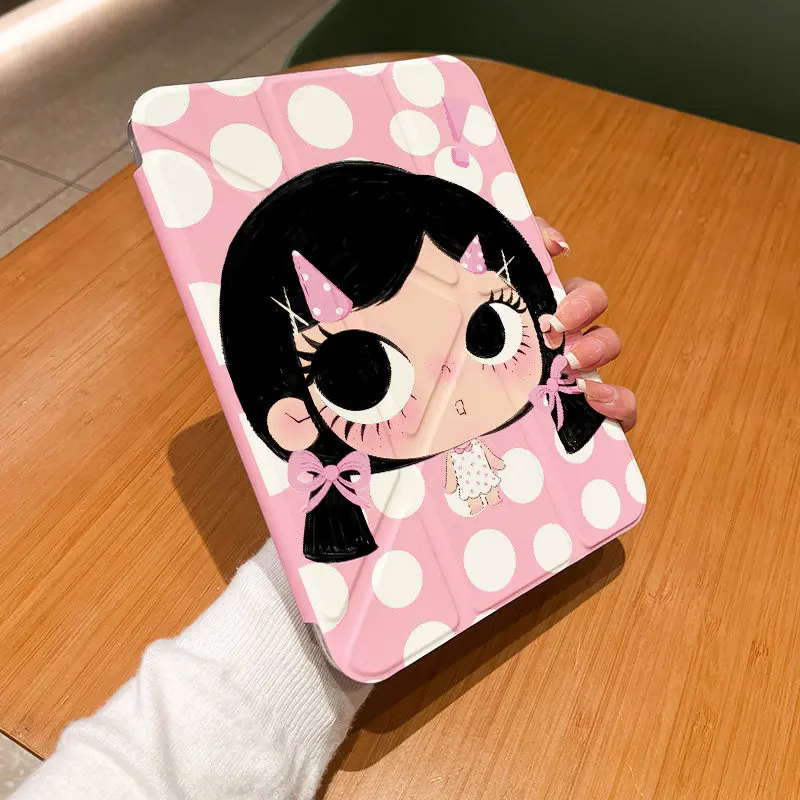 Ins Korea Cute Pink Dots Girl Y2K Tablet Case For iPad Pro 13in 11th M5M4 12.9in A16 7/8/9/10th Air4/5/6/7 11in M2 M3 Mini Cover
