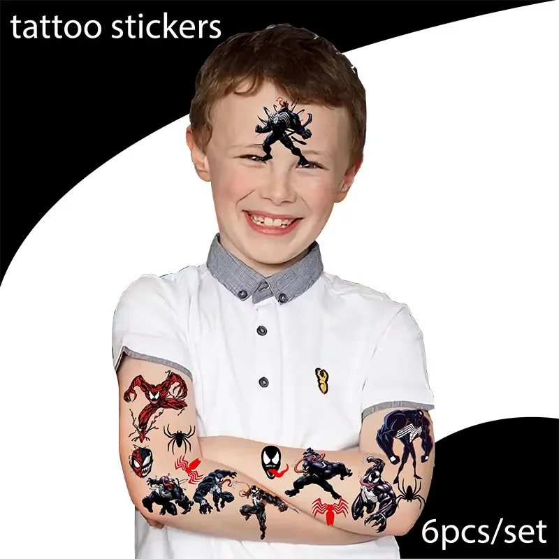 6 pièces/ensemble Venom autocollants de tatouage imperméables temporaire coloré Animal Venom tatouage mignon autocollants de tatouage tatouage corps des enfants