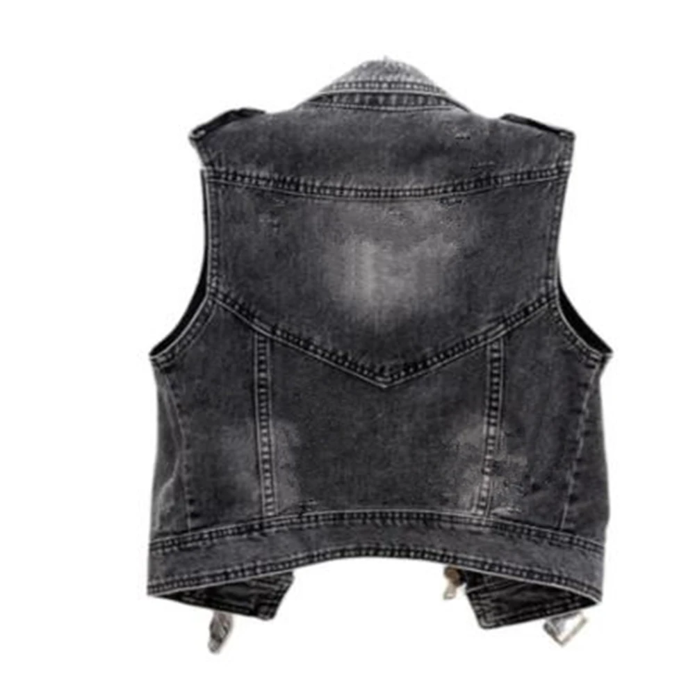 Denim Women Vest Female Spring Autumn Sleeveless Wild Tops Short Jacket Girls Ripped 5xl Gray Jean Cowboy Waistcoat Hole