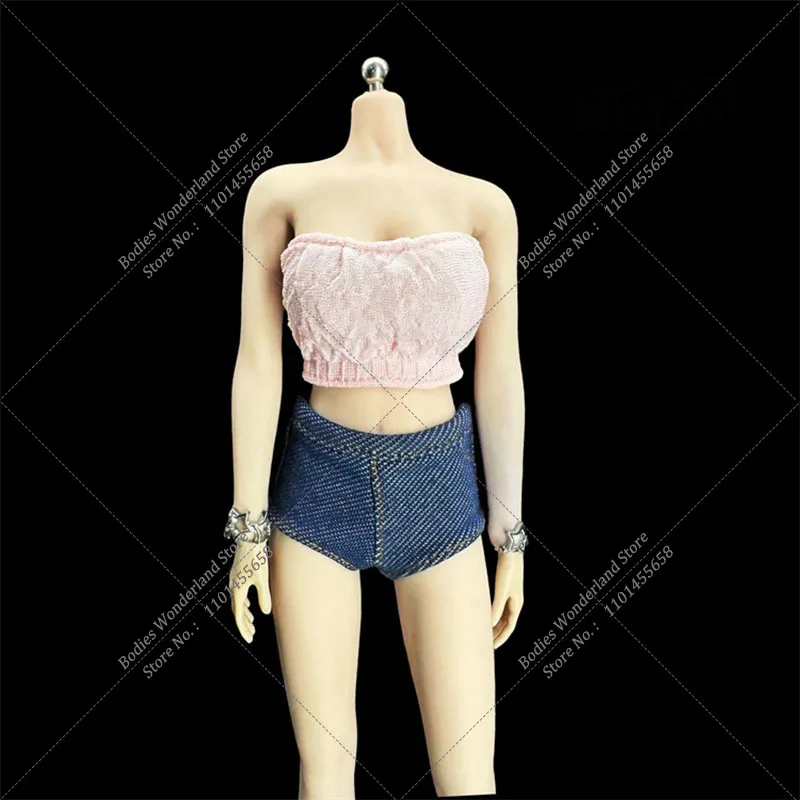 CJG-054 1/6 женский бюстгальтер с запахом морщин на груди, короткий топ, джинсовые шорты, модель одежды для женской фигурки 12 дюймов PH TBL JO