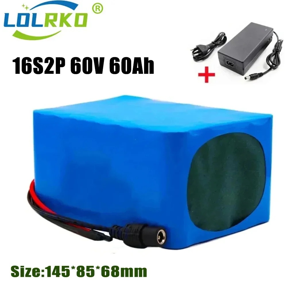 

New 60V 16S2P 60Ah 18650 Li-ion Battery Pack 67.2V Lithium Ion 60Ah Ebike Electric Bicycle Scooter with 40A BMS 750W 1000Watt