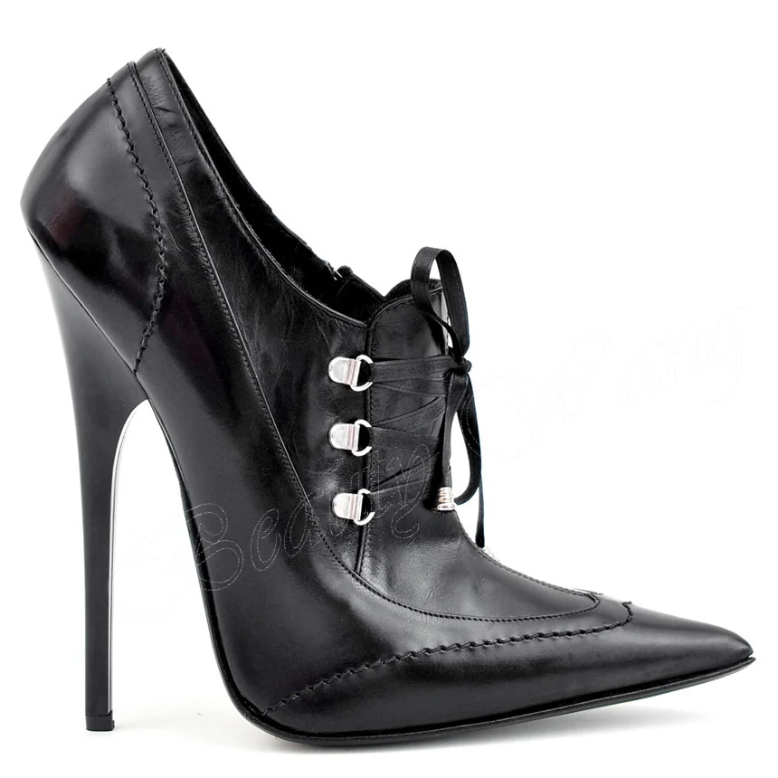 Black Pointed Toe Cross Tied Boots Slip on Elegant Shoes Super High Heel Women Shoes Pu Leather 2023 New Zapatos Para Mujere