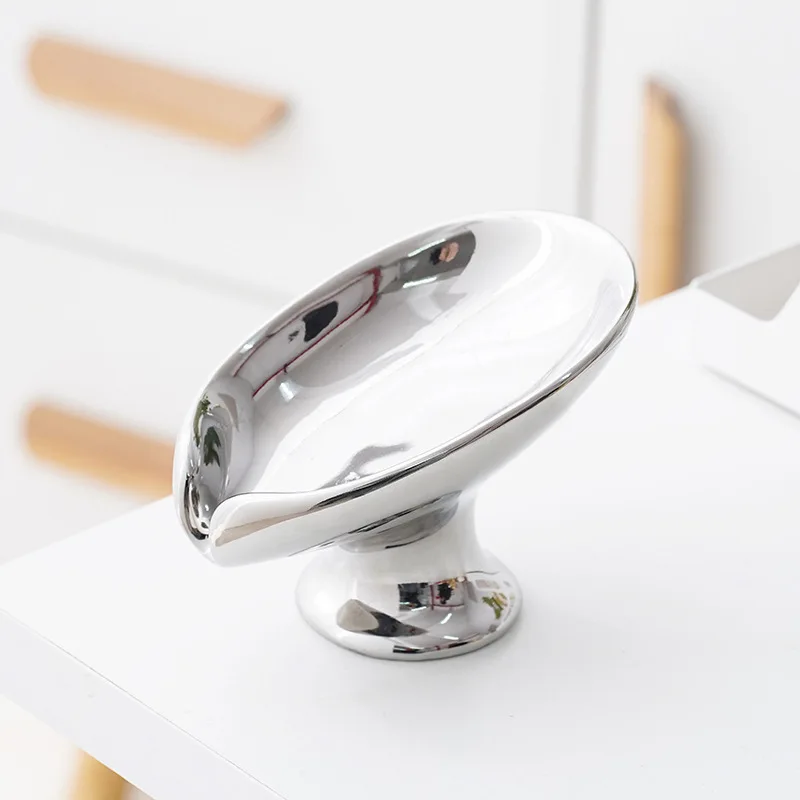 TingKe Nordic light luxury silver-plated ceramic oval shape drainage soap box modern minimalist bathroom home Soap Drain Rack