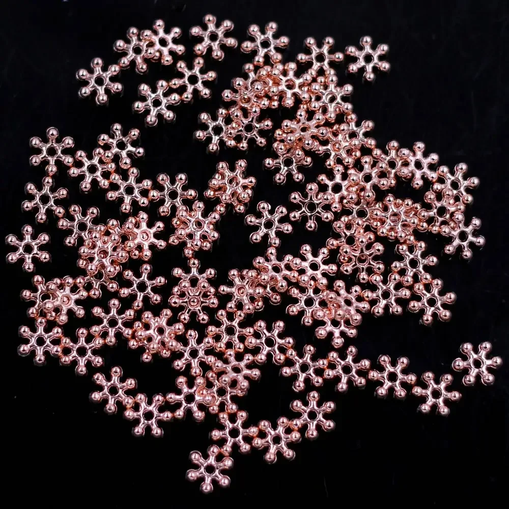 500Pcs Spacer Beads Snowflake Christmas Rose Gold For Charm Bracelets 8mm
