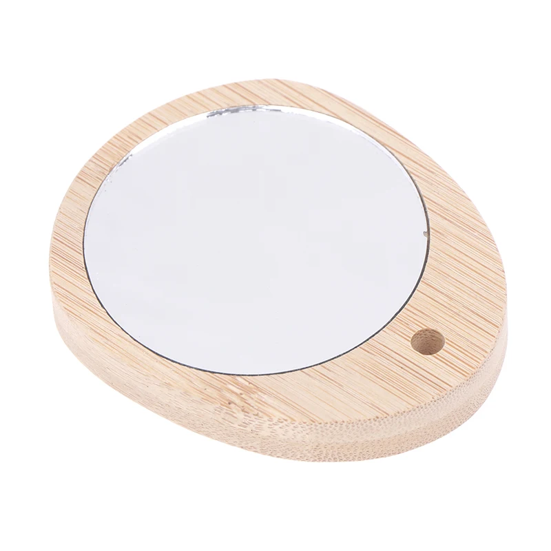 1pcs Mini Cute Wooden Makeup Mirror Water Drop Shaped Cosmetic Mirrors Handheld Mirror Student Gift Portable Mirror