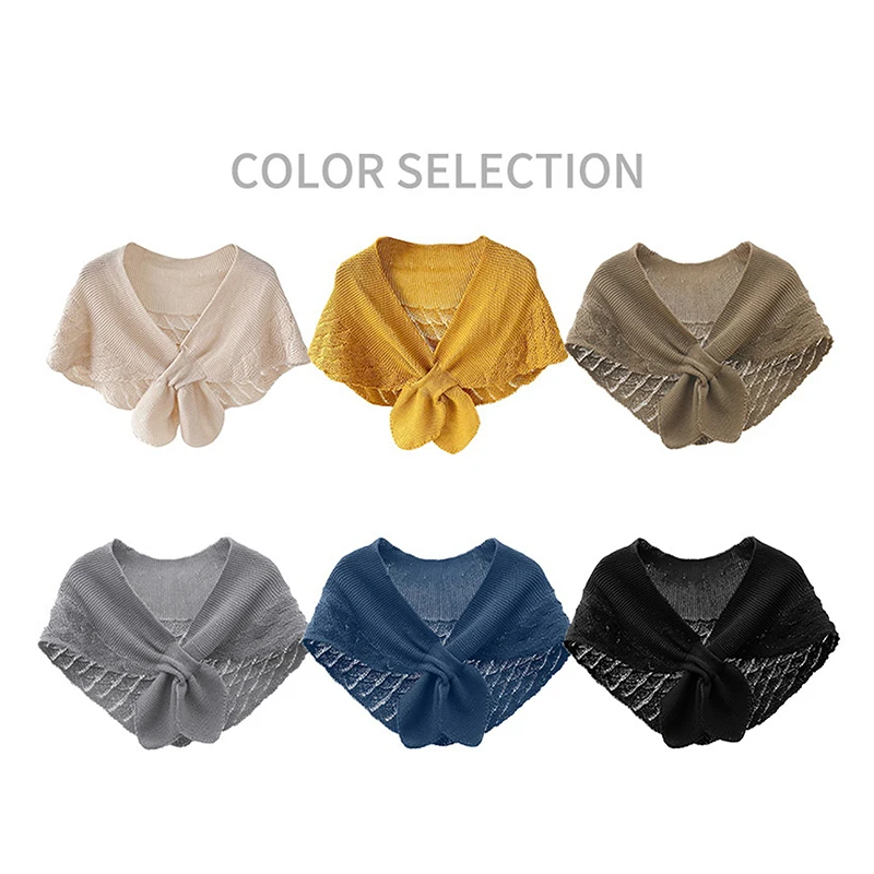 1Pc Women\'s Knitted Fake Collars Shawl Female Blouse Shoulders Fake Collar Cape Knotted Knitted Scarf Solid Neck Guard Scarf