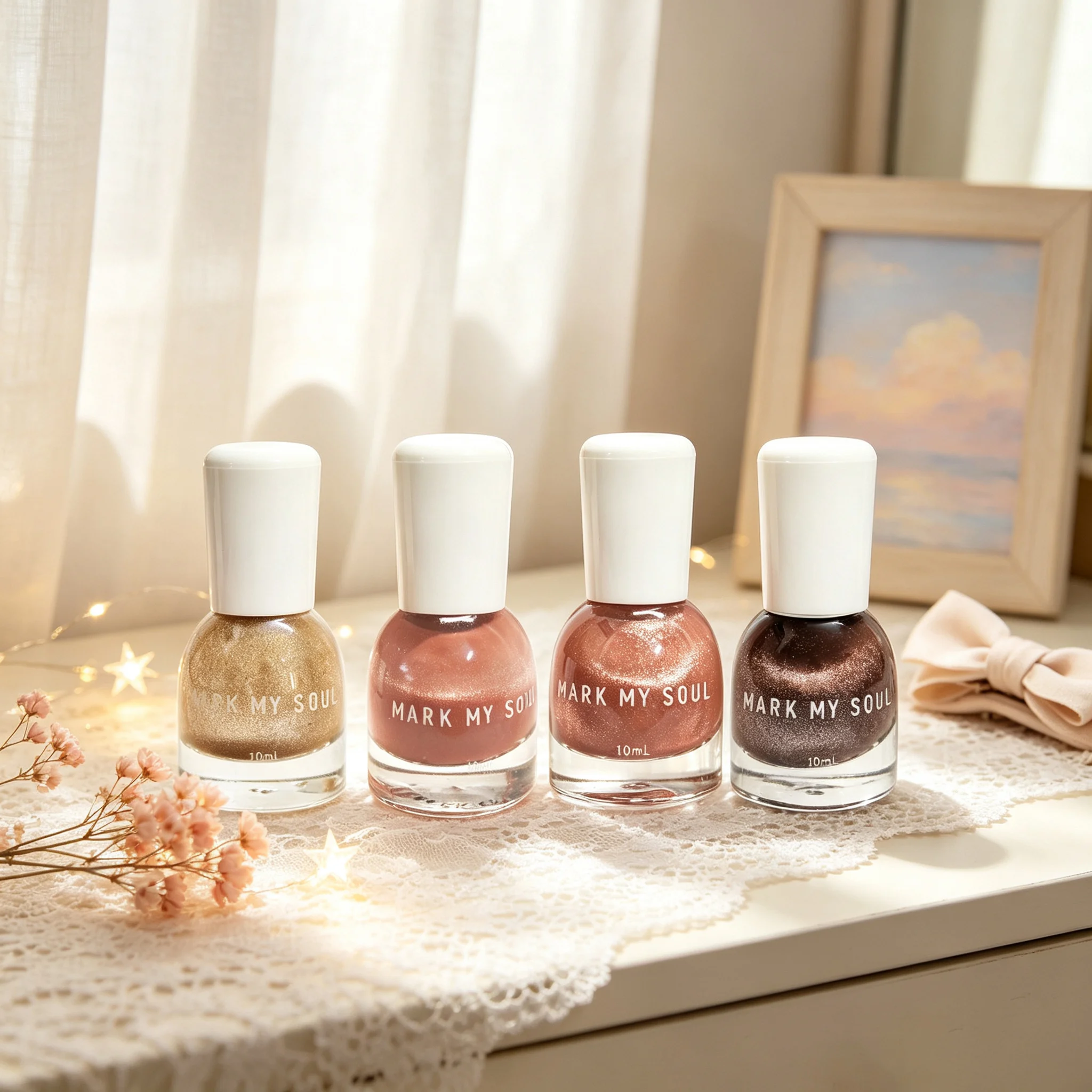 4pcs Clear Daily Nude Tone Cat Eye,MARK MY SOUL No UV Lamp Magnetic Nail Set S133/S55/S132/S112,Quick Dry Non Peel Off