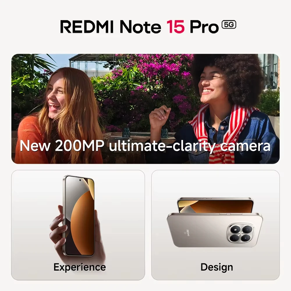 Xiaomi Redmi Note 15 Pro 5G 8GB 256GB 12GB 512GB Pantalla AMOLED de 6.83″ y 1.5K MTK Dimensity 7400-Ultra Cámara de 200MP Batería de 6580mAh 5