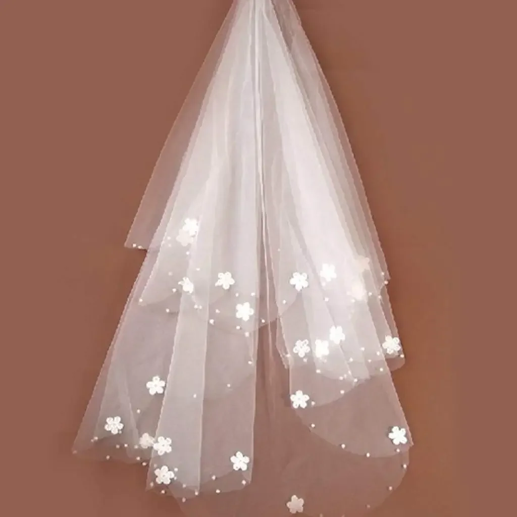 

Brides Ivory Wedding Tulle Beaded Flower Bridal Veils