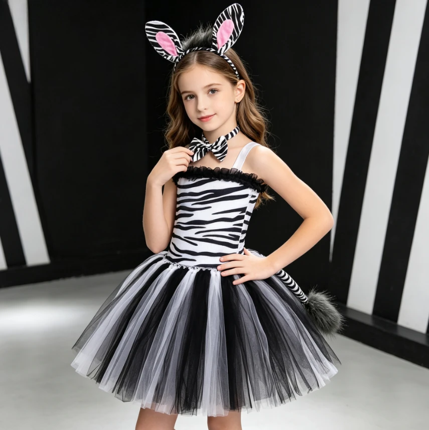 Girls Animal Cosplay Tutu Dress Princess Outfit Kids Holiday Carnival Halloween Party Performance Fancy Costume Dress Up Set