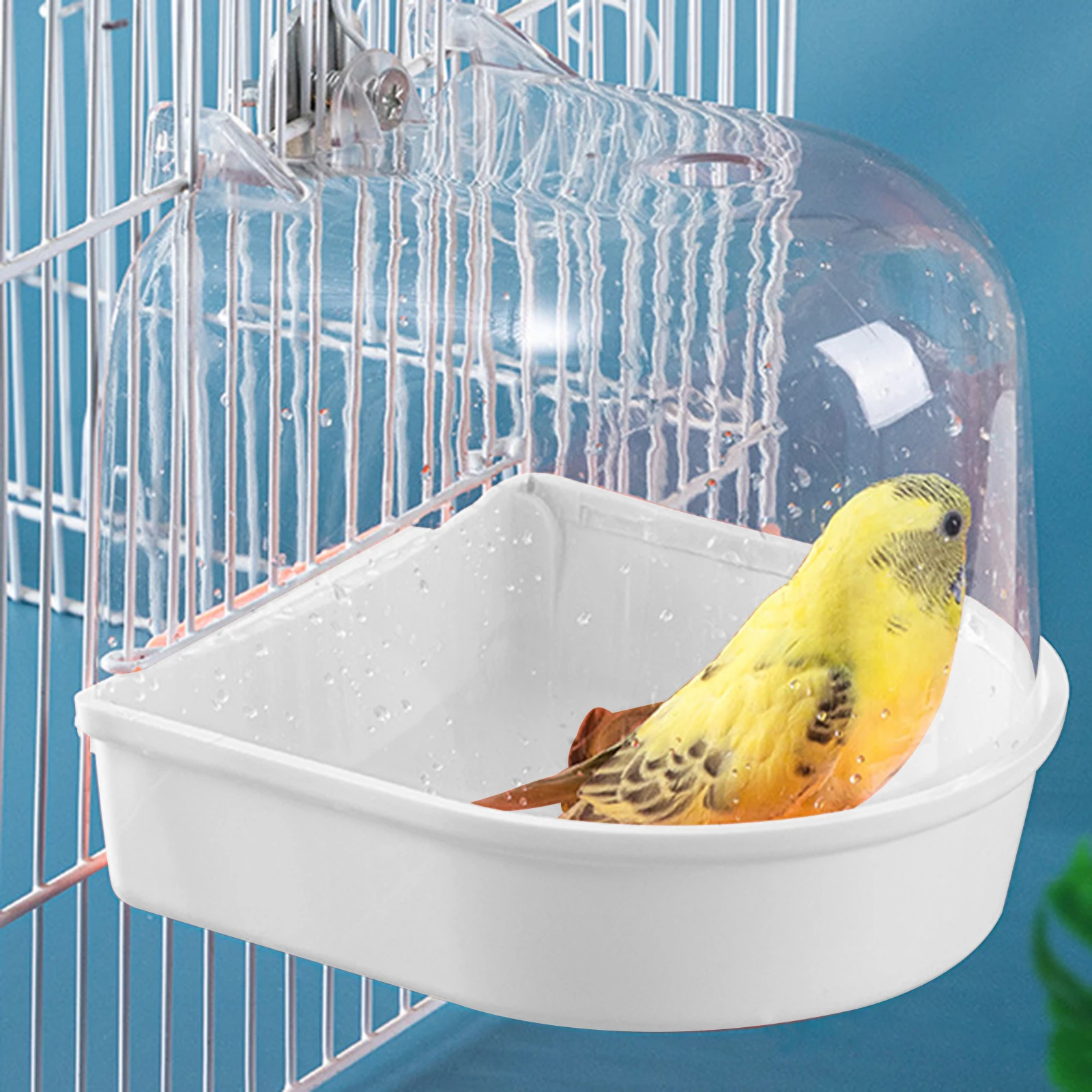 Pet Bird Bath Box Shower Easy to Install Water Bowl Caged Parrot Bathing Tub for Small Birds Budgerigar Lovebirds Canary