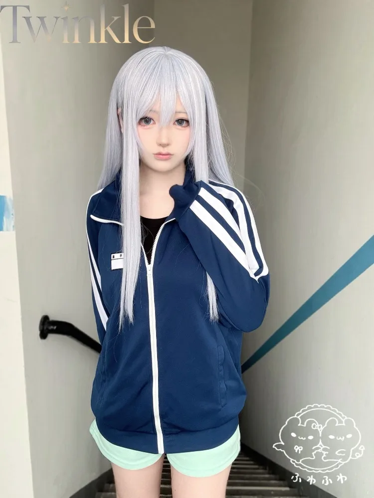 Kawaii Tracksuit Set Women Navy Blue Big Jacket Name Tag Japanese Style Oversized Sportswear Y2K Harajuku Cute Casual