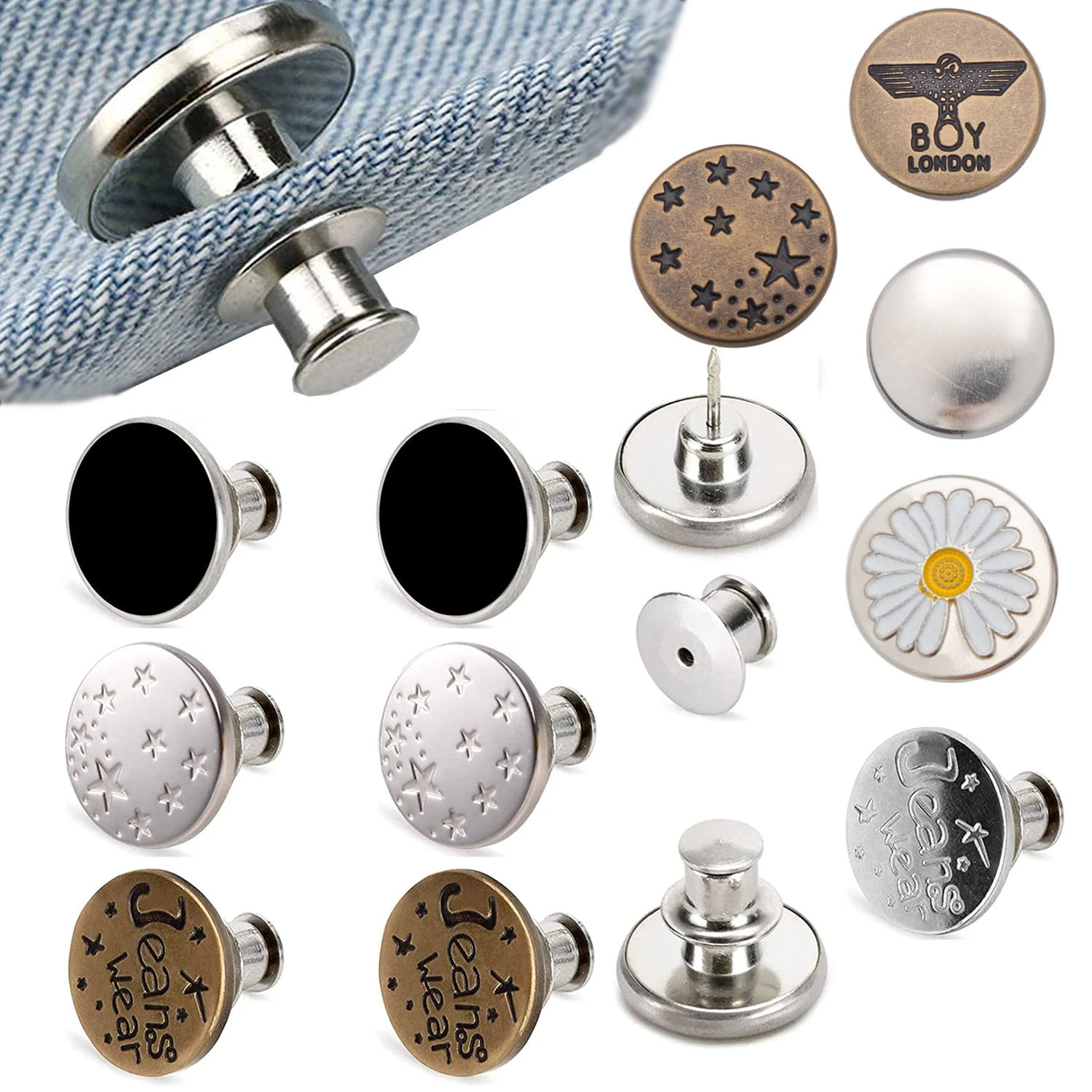 5-10pcs Fashion Jean Button Replacement Detachable Button Snap Fastener No Sew Instant button for jeans Jackets broches presion