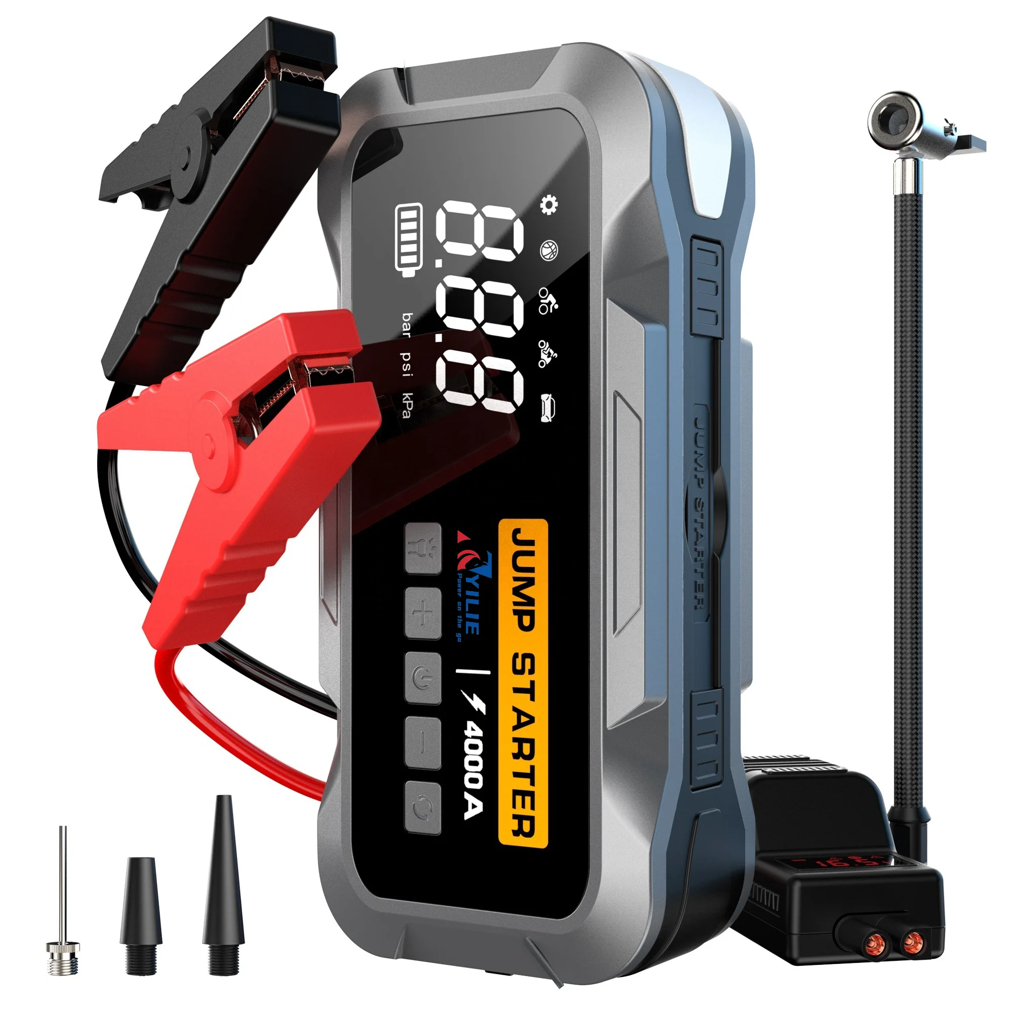 4000A Car Jump Starter Car Battery Booster with Compressor Air Pump Tire Inflator Emergency Kit Truck Booster