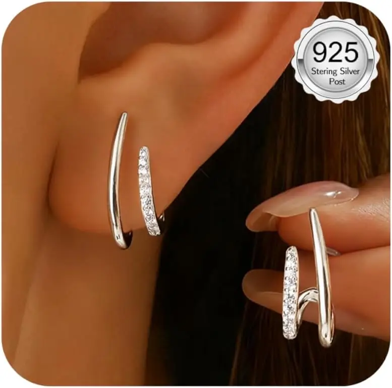Ear Studs Silver 925 Post Earrings Gold Silver Cubic Zirconia Hypoallergenic Earrings Women's for