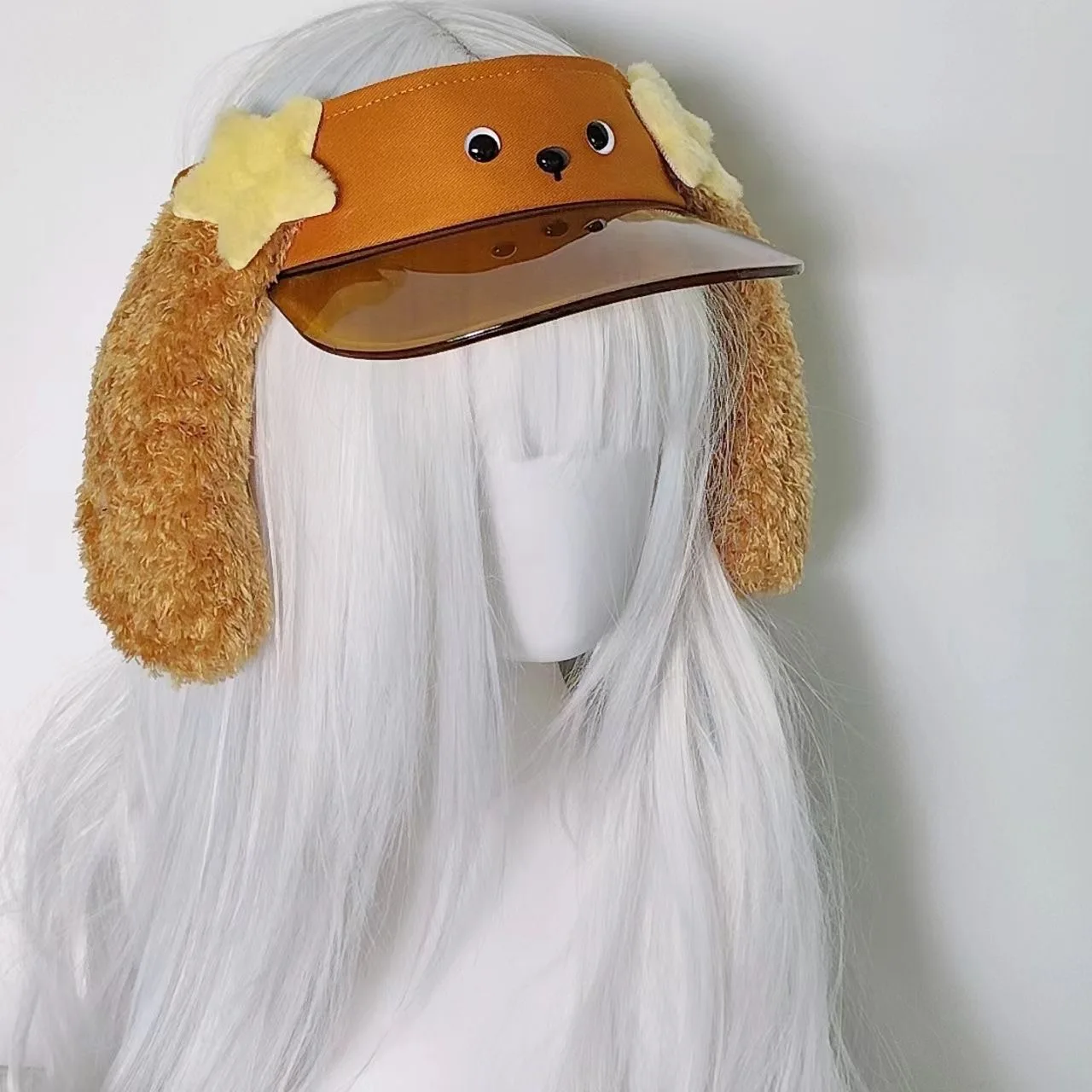 Lolita japonais Y2K peluche chien oreille jaune mignon soleil en plastique visière chapeaux Kawaii dessin animé conception extérieure casquettes femmes PVC parasol chapeau