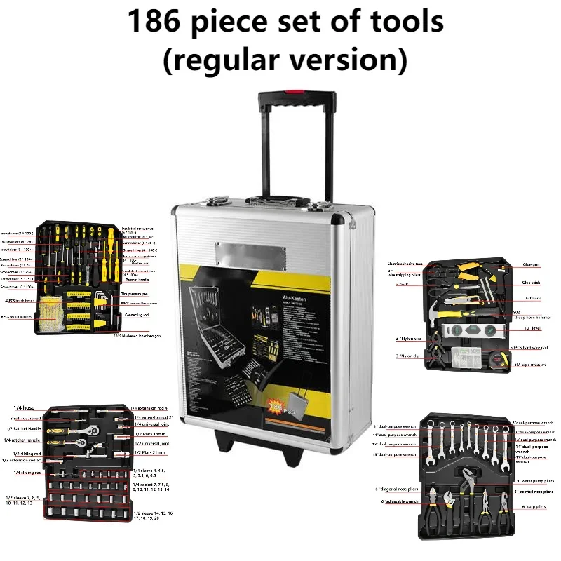 186 Piece Regular Household Hardware Tools Auto Repair Aluminum Alloy Repair Kit Wrench Pliers Screwdriver Glue Gun