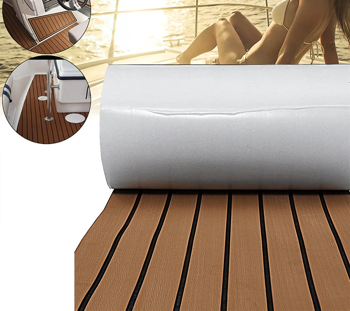 2400x450x6mm Self-Adhesive Marine Boat EVA Foam Teak Flooring Mat Faux Teak Decking Yacht Sheet Pad Stripe Accessories