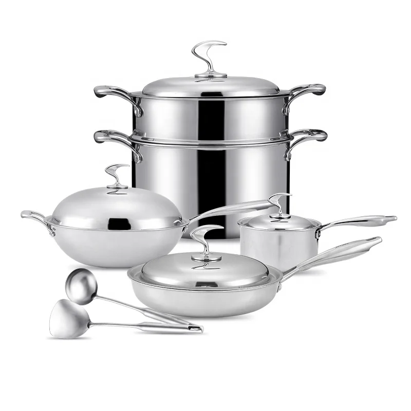 Hot Selling Triply Stainless Steel Cookware Set Modern  Non-Stick Pots and Pans