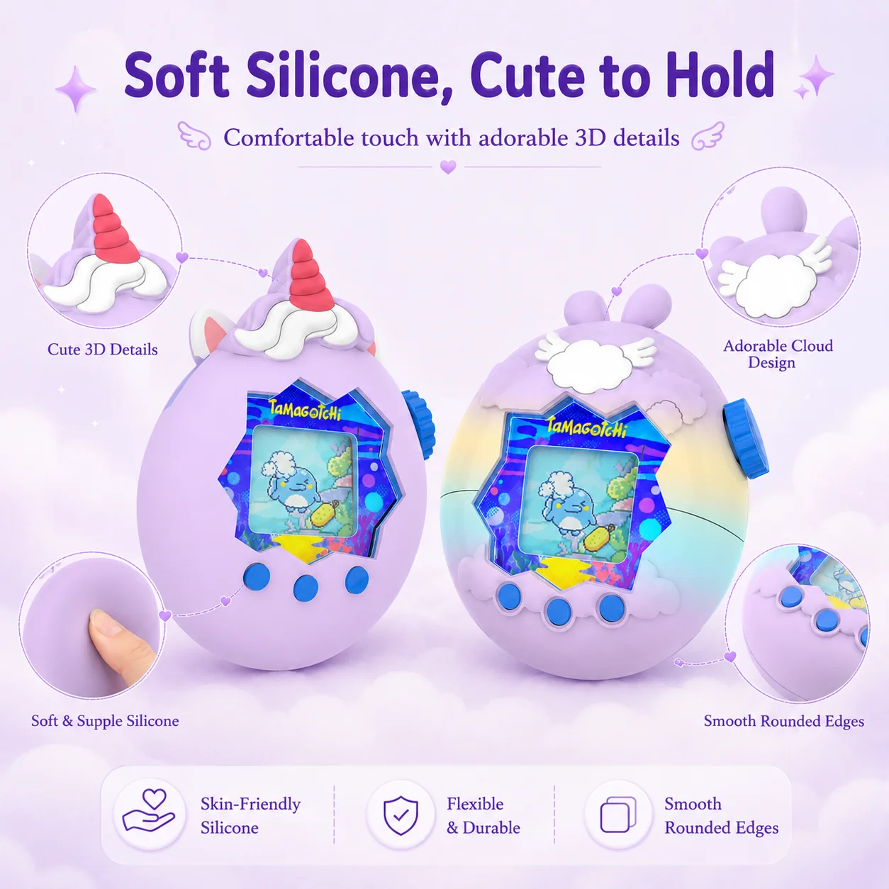 For Tamagotchi Paradise Cute Angel Unicorn Silicone Protective Case Drop-Proof and Scratch-Resistant Includes Lanyard