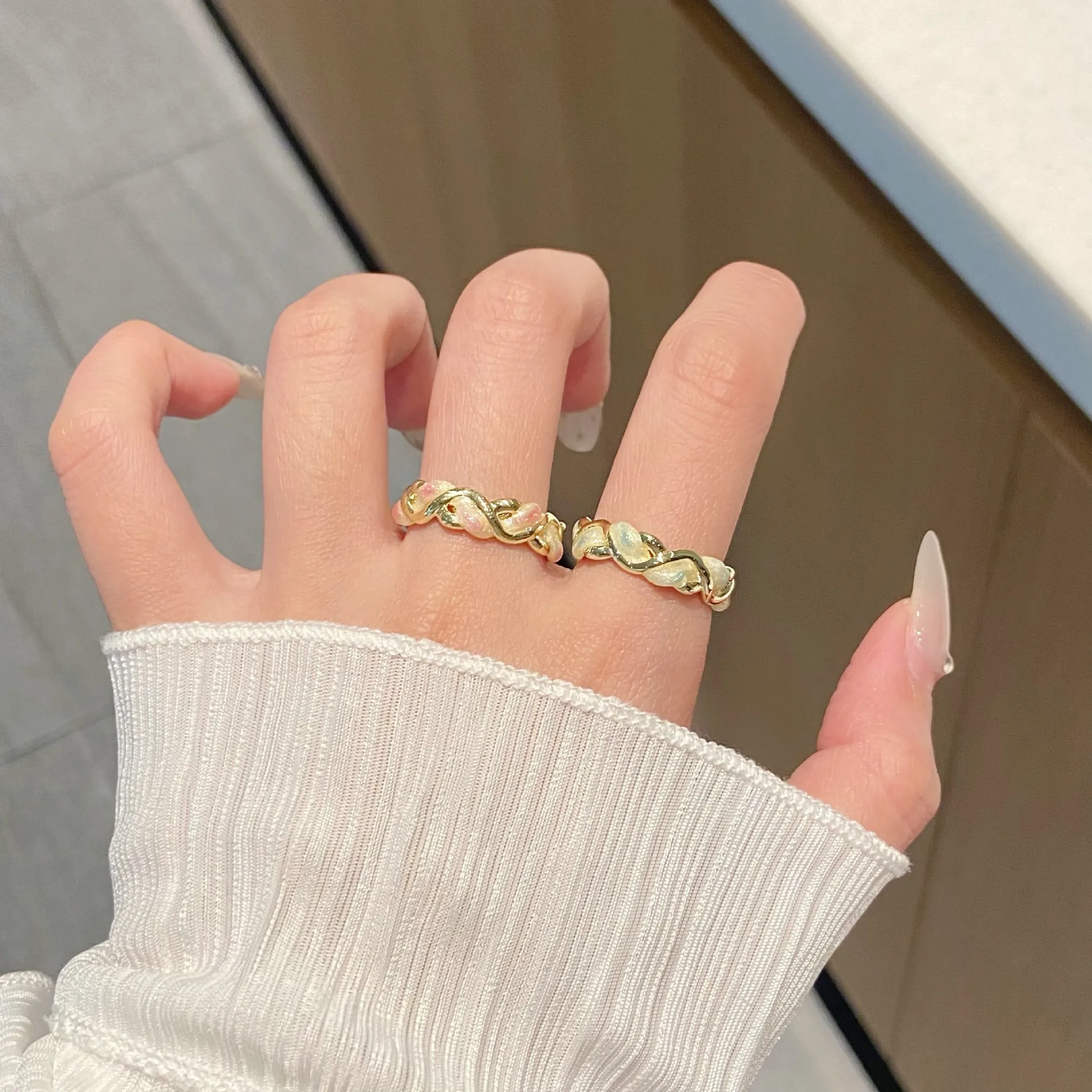 VENTFILLE 925 Sterling Silve Drop Glazed Fried Dough Twists Ring for Women Dreamy Sparkling Versatile Jewelry Party Dropship