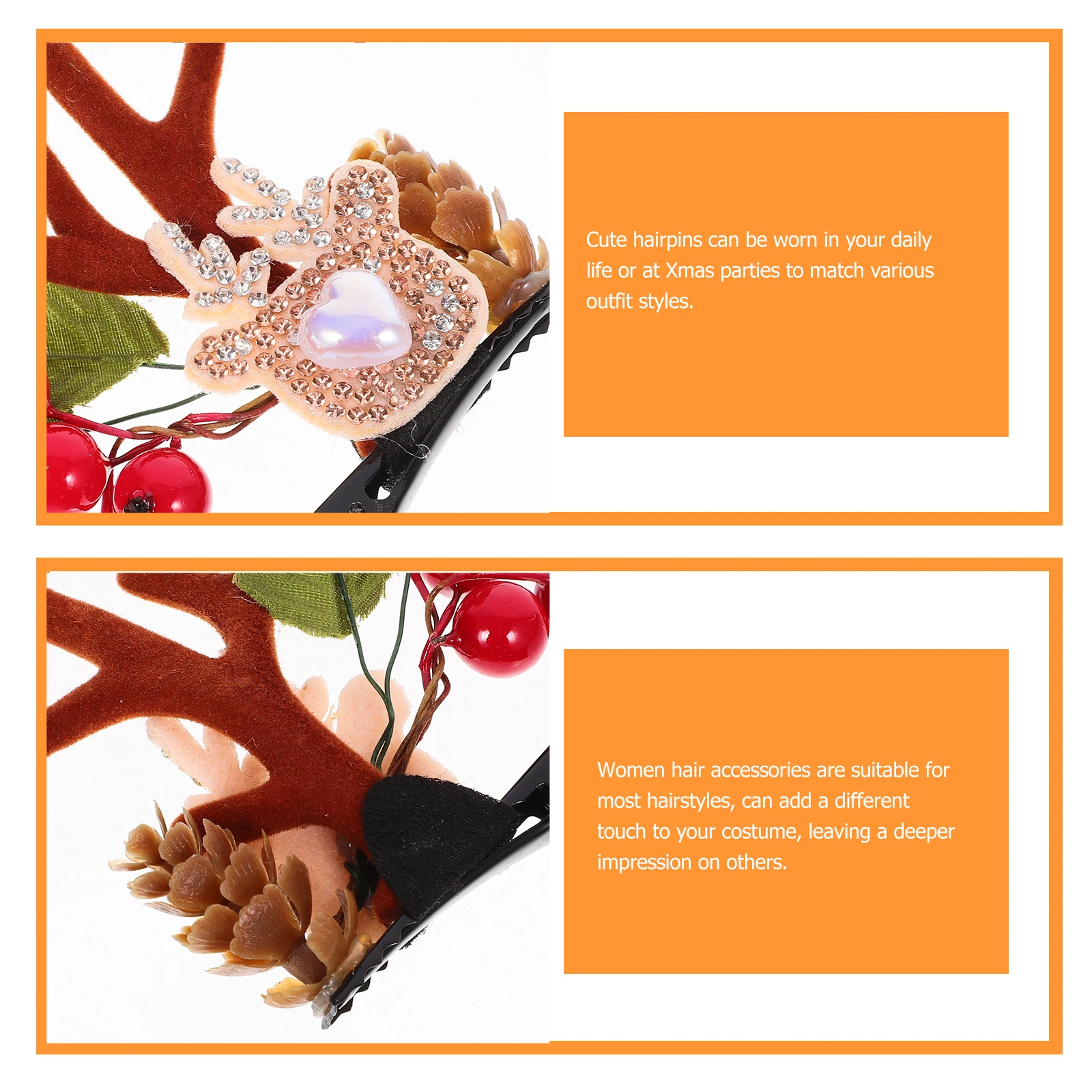 

2pcs Deer Antler Hair Clips for Girls Lightweight Small Accessories Princess Party Sweet Hairpins Safe Non Damaging Thin Hair