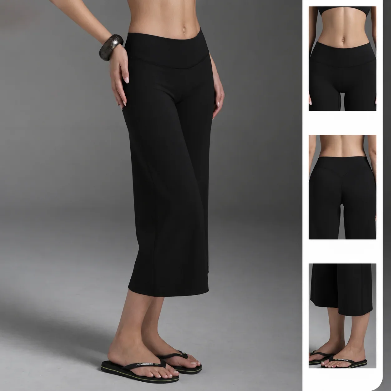 Women High Waist Wide Leg Yoga Capris Butt Lift Tummy Control Loose Straight Workout Pants Athleisure Running Casual Trousers