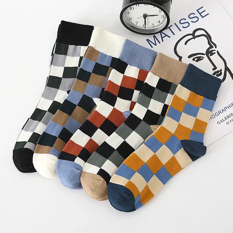 Cotton Socks Men Socken with Colored Plaid High Quality Men\'s Socks  Fashion Gentleman Socks Men