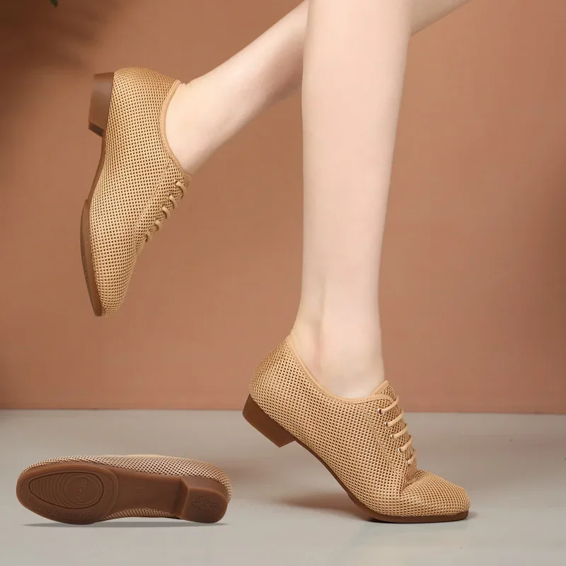 Ladies Jazz Dance Shoes for Woman Elegantes Mesh Breathable Modern Dance Sneakers Women's Low Heels Shoes Zapatos De Mujer