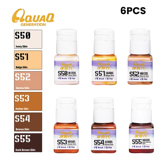 Imagen 2 del producto 6 botellas/juego de pigmento de resina a base de agua, TZ-030, Esquema de Color de piel de personaje, modelo de pigmento DIY, pintura verde ecológica