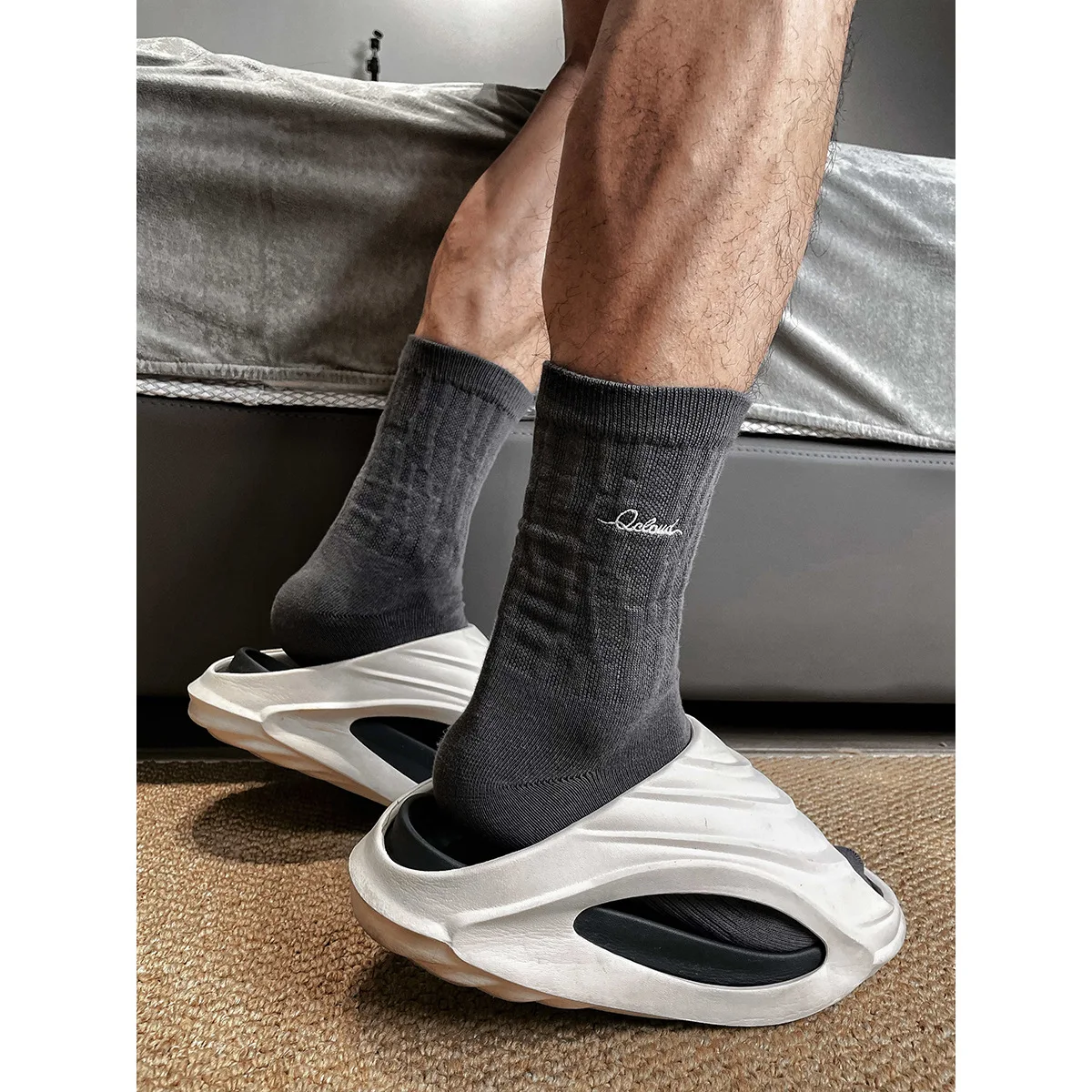 メンズコットンワークソックス、クッション性のあるロングスポーツ通気性アンクルクルーソックス、メンズカジュアルソックス、自転車ソックス