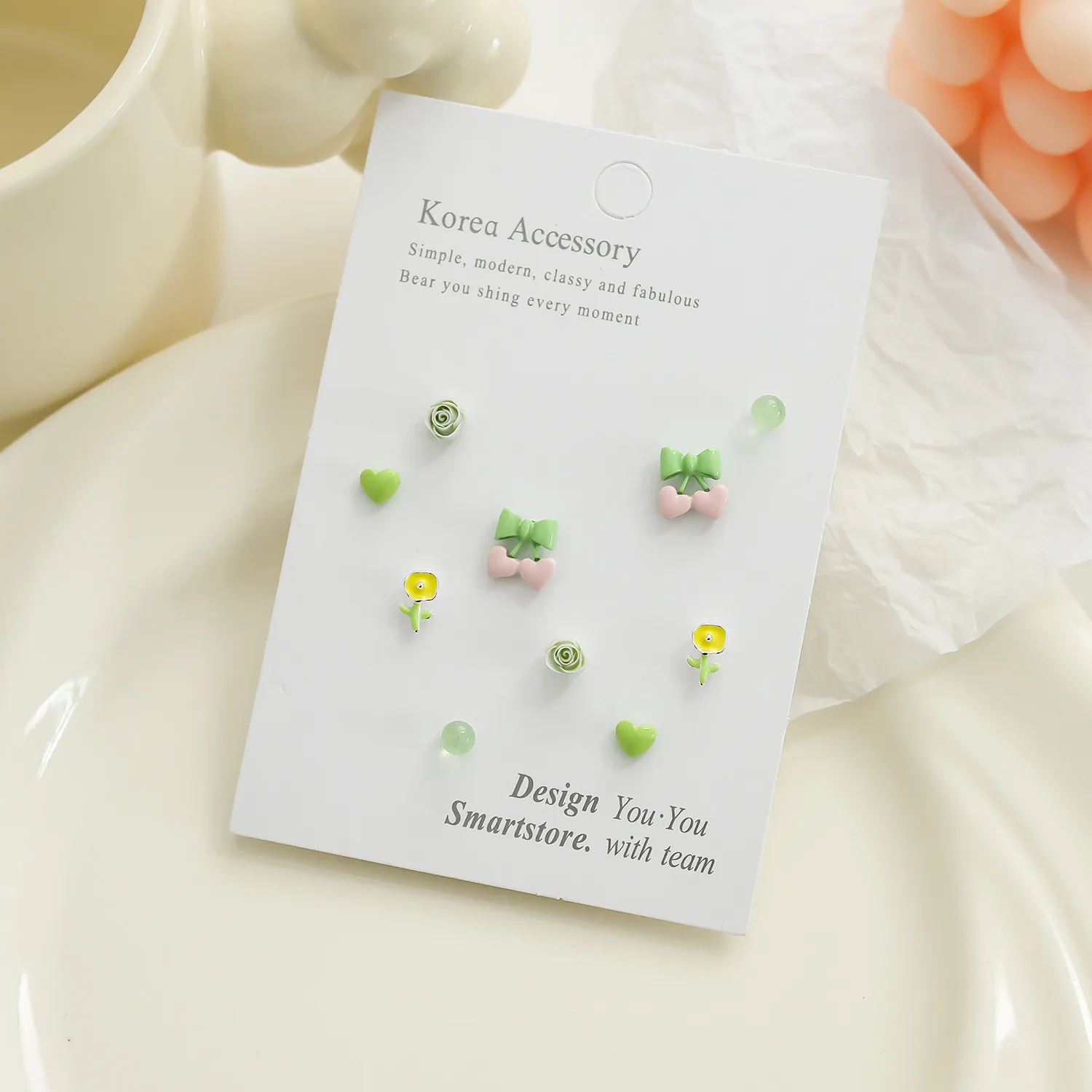 5 Pairs S925 Silver Needle Zinc Alloy Earrings Set Flower Bow Heart Shape Cute Fresh Sweet Earrings For Women Jewelry Gifts