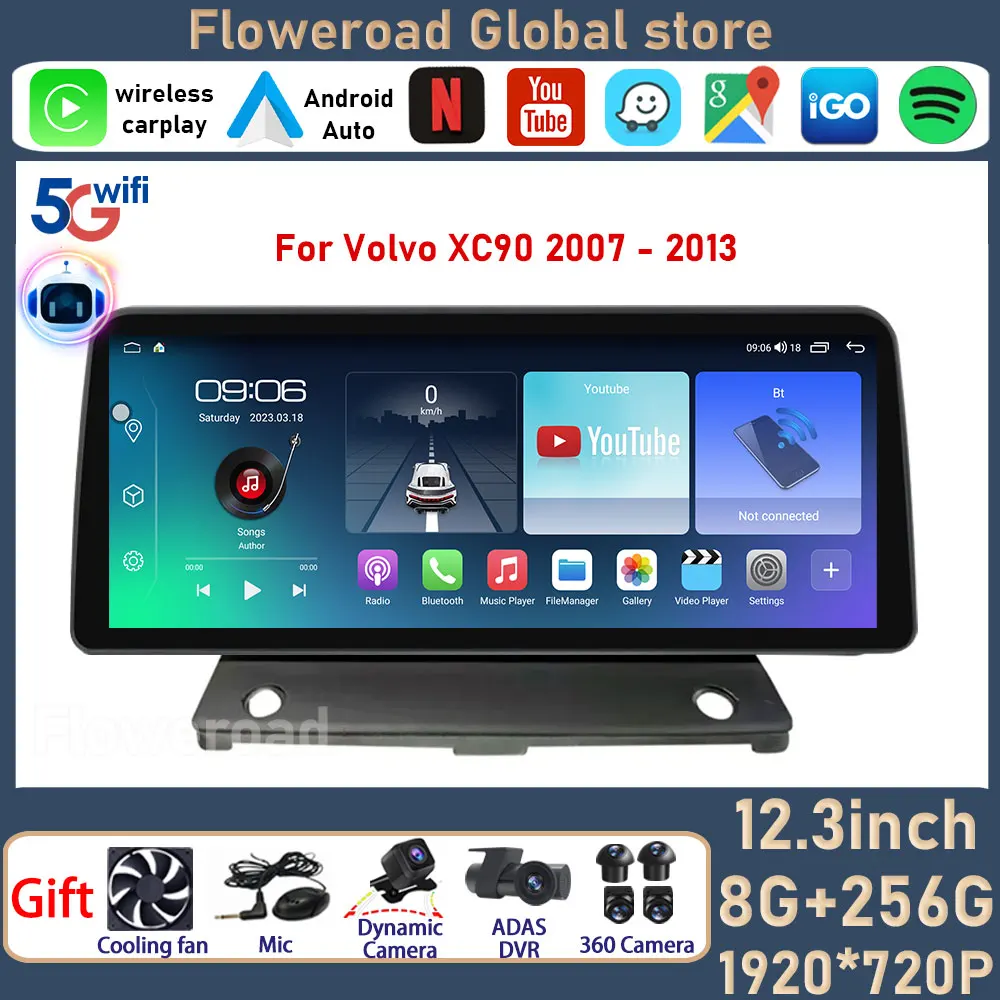 12.3inch Android For Volvo XC90 2007 - 2013 Car Radio GPS Navigation Multimedia Video Player Stereo Receiver Autoradio Head Unit