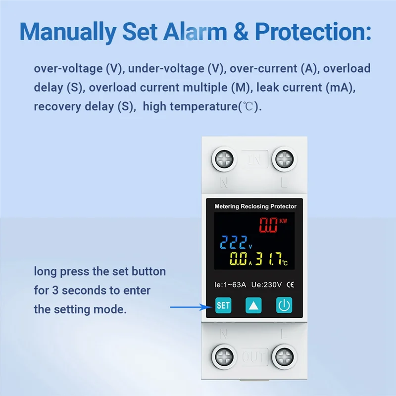 

ABFN-2P/63A Reclosing Protector Circuit Breaker Earth Leakage Over Under Voltage Protection Protector Relay Switch Kwh Meter