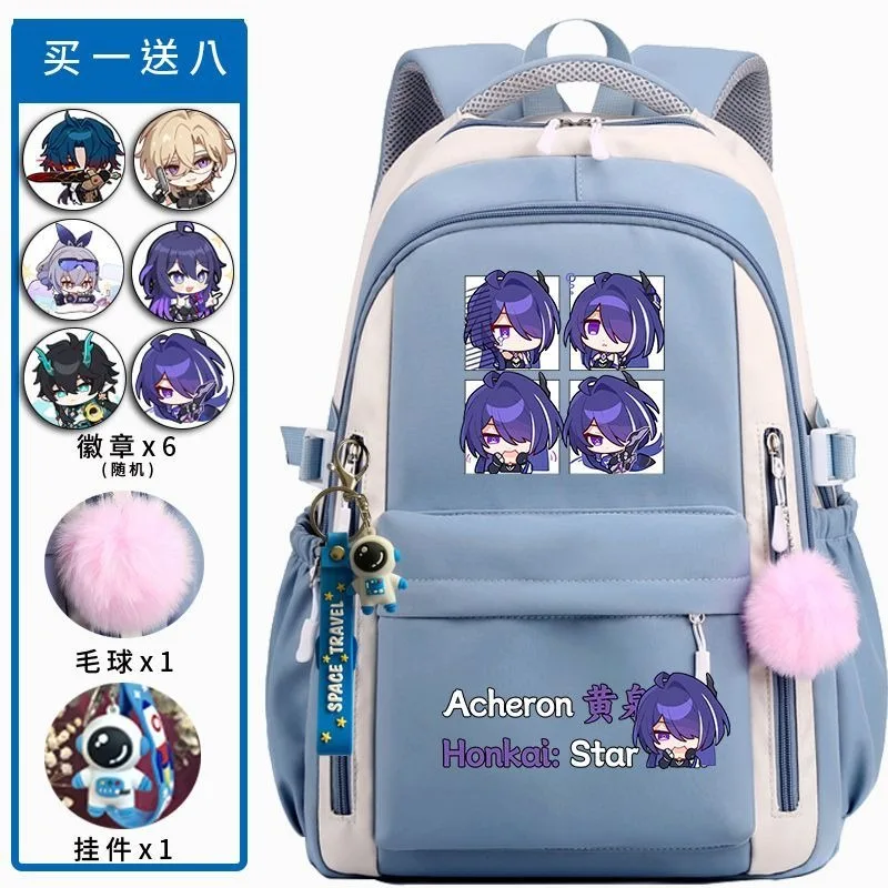 Anime Game Honkai: Star Rail Cosplay Aventurine Sparkle Acheron Black Swan High Capacity School Bag Student Knapsack Backpack