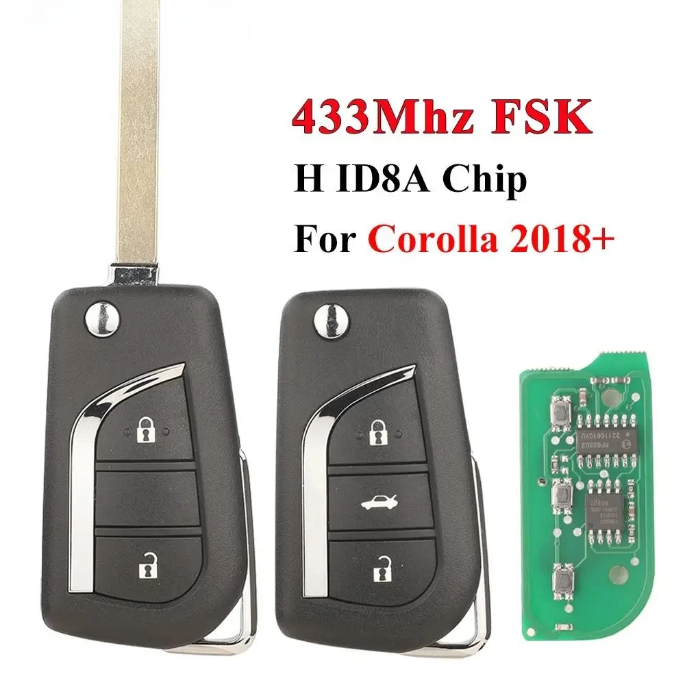 

New 433Mhz FSK Flip Remote Car Key for Toyota 2018+ Corolla RAV4 Hice Wildlander 2/3B VA2 Keys Fob Control H ID8A Chip