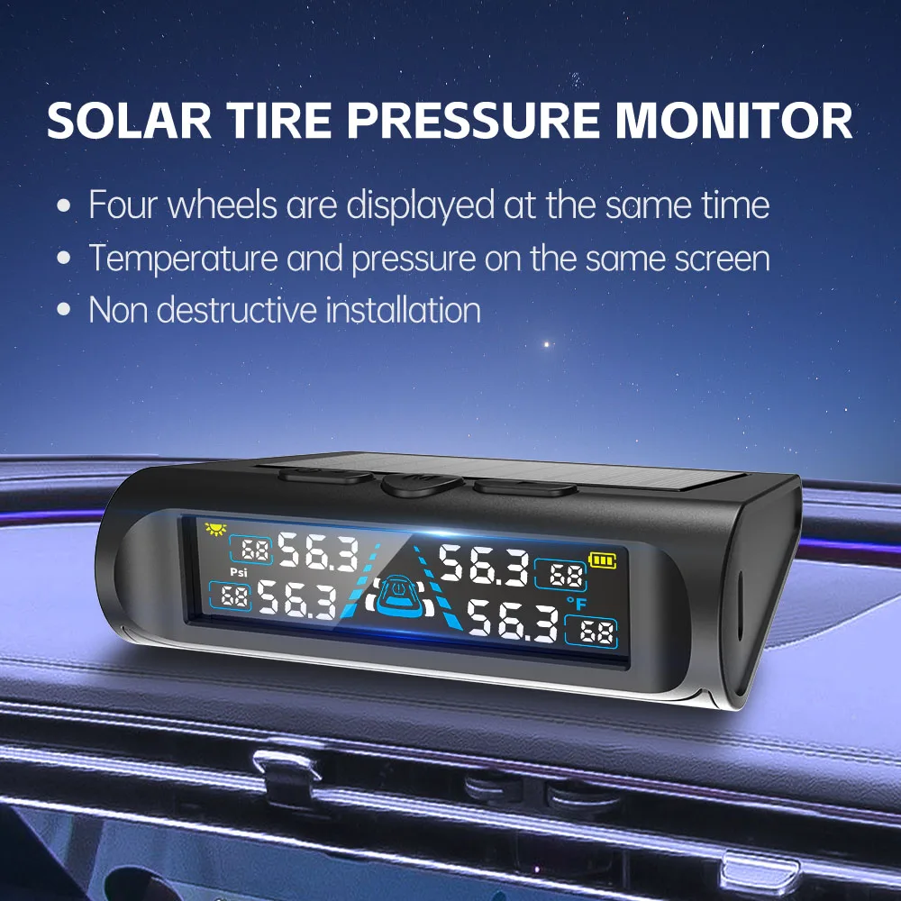 Car Security Alarm Systems Tire Pressure Monitoring Tyre Temperature Monitor ​Auto Accessories Solar TPMS Universal 4 Exteral