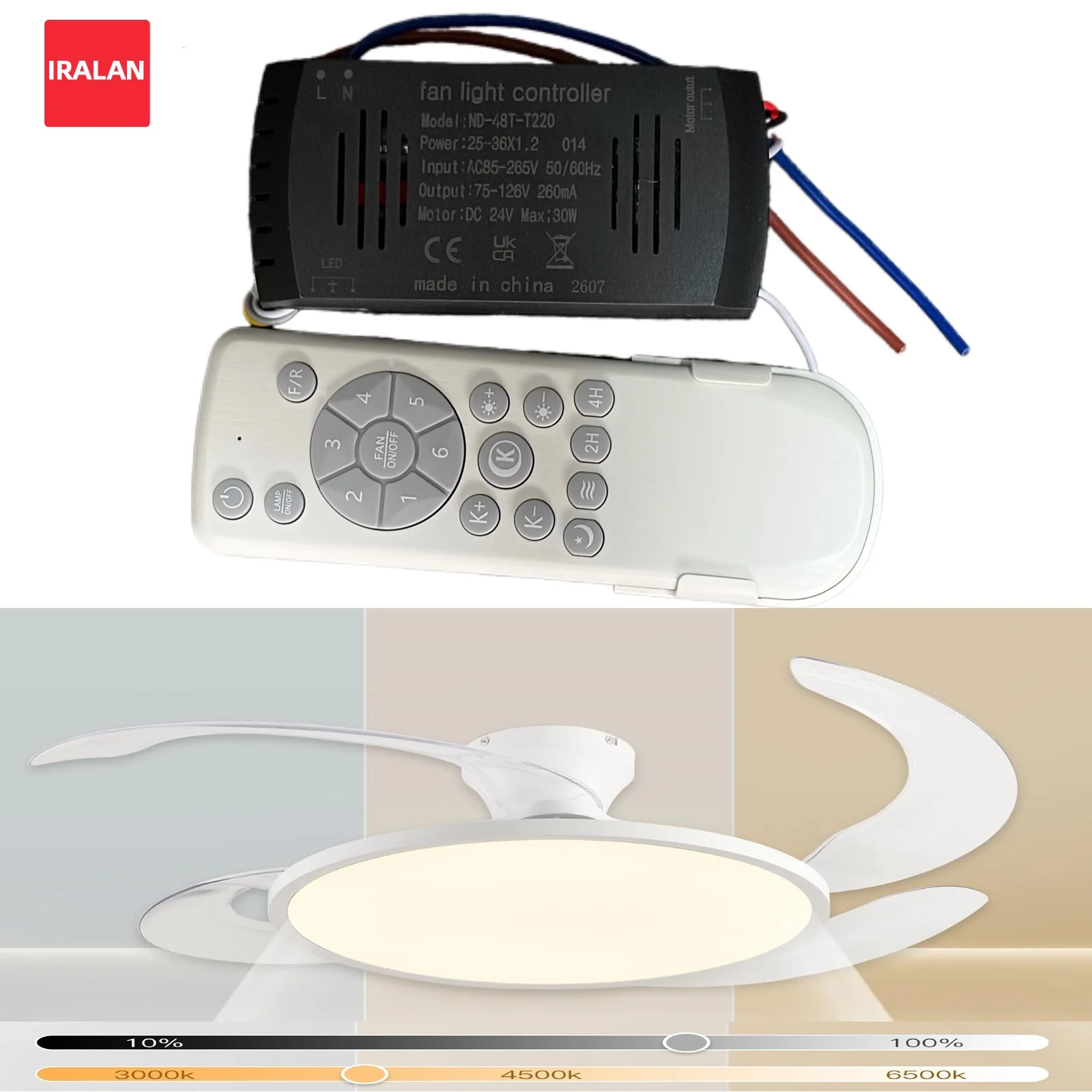 IRALAN Smart Transformer 42/48-inch Ceiling Fan Light Fan Led Driver Easy To Install Remote Control Dimming and Timer Driver