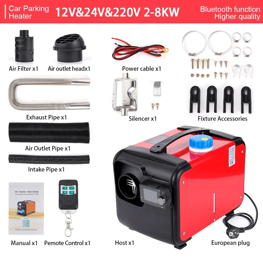 

12V 24V 220V 5KW Fuel Liquid Heater Gasoline Preheater With Bluetooth Remote Control LCD Switch For Car Fuel Heater