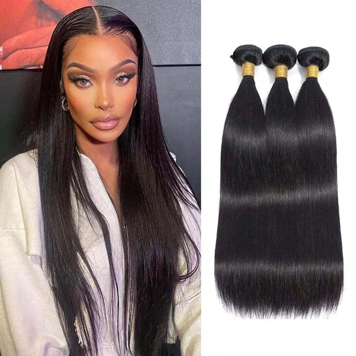 

Brazilian Straight Hair Bundles 100% Unprocessed Virgin Hair for Women Weave Natural Black Color Hair Extensions