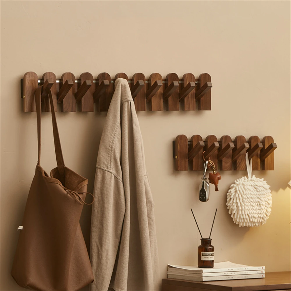 Walnut Wood Hanger Wall Hanging Hook Hidden Decorative Hook Foldable Bedroom Closet Wooden Wall Rack Home Decoration