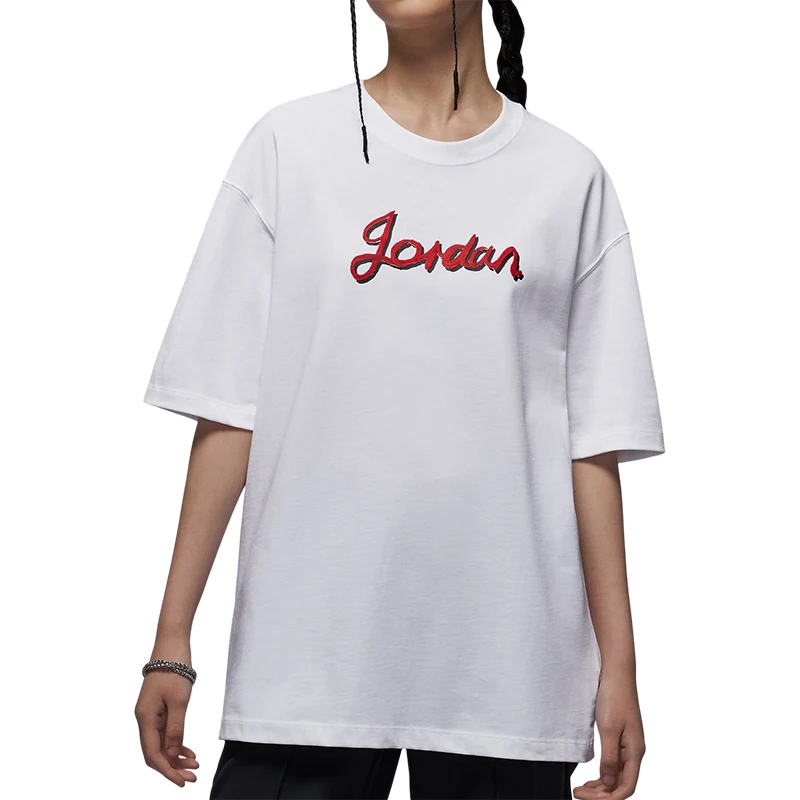 تي شيرت Nike Official Authentic JORDAN للسيدات فضفاض مناسب مطبوع وجيد التهوية كاجوال بأكمام قصيرة HQ3676-100