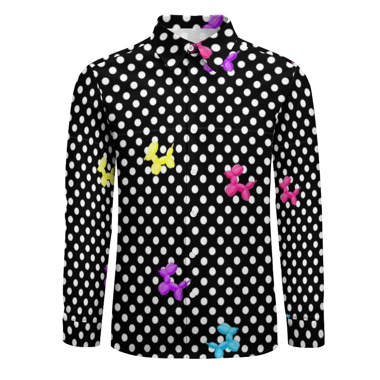 Dog Balloon Shirt Spring Polka Dot Print Casual Shirts Male Trending Blouses Long Sleeve Pattern Street Tops Big Size